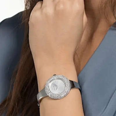 Crystal Rose watch, Swiss Made, Metal bracelet, Silver tone, Stainless steel by SWAROVSKI