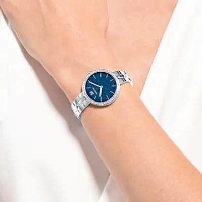 Cosmopolitan watch, Swiss Made, Metal bracelet, Blue, Stainless steel by SWAROVSKI
