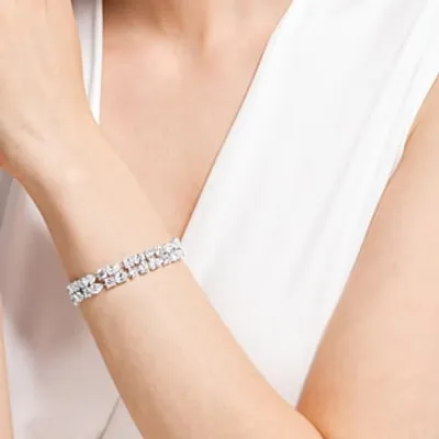 Tennis Deluxe bracelet, Mixed cuts, White, Rhodium plated by SWAROVSKI