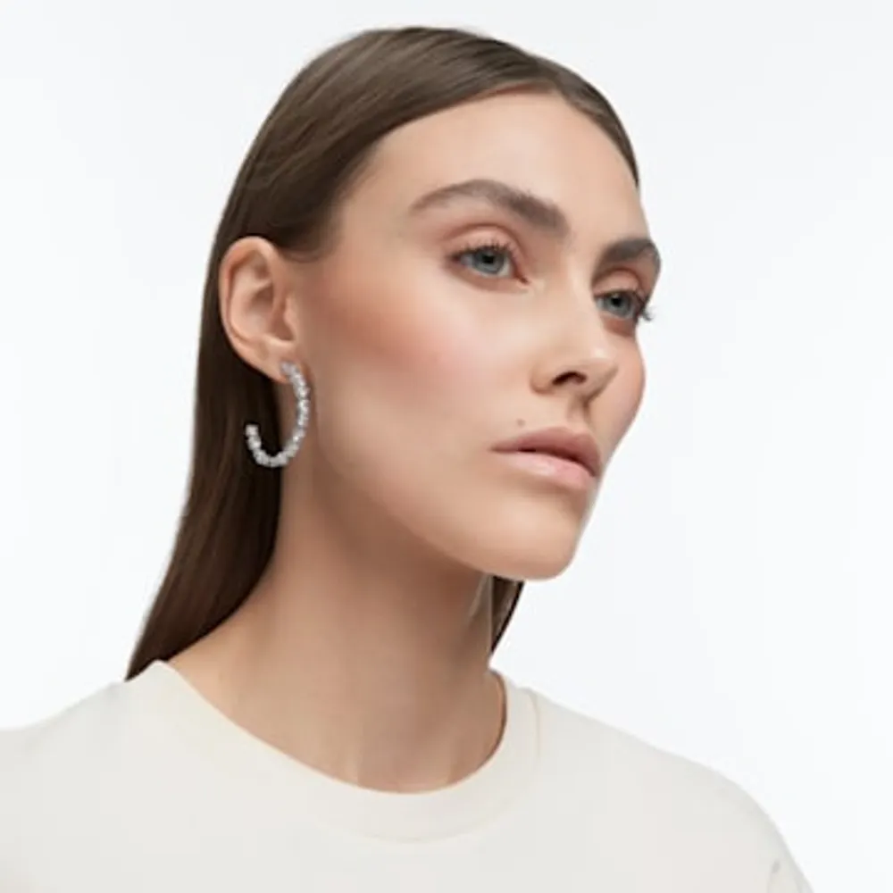 Tennis Deluxe hoop earrings, Mixed cuts, White, Rhodium plated by SWAROVSKI