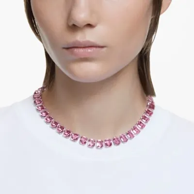 Millenia necklace, Octagon cut, Pink, Rhodium plated by SWAROVSKI