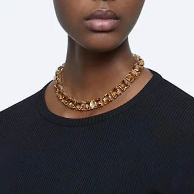 Millenia necklace, Square cut, Yellow, Gold-tone plated by SWAROVSKI