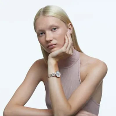 Attract watch, Swiss Made, Pavé, Metal bracelet, Rose gold tone, Rose gold-tone finish by SWAROVSKI