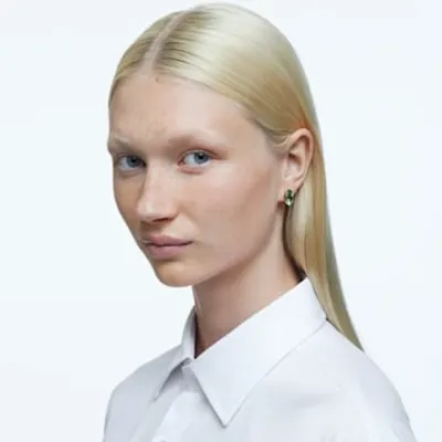 Gema stud earrings, Kite cut, Green, Gold-tone plated by SWAROVSKI