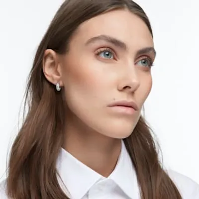 Dextera hoop earrings, Small, White, Rhodium plated by SWAROVSKI