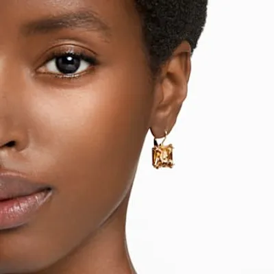 Millenia drop earrings, Square cut, Brown, Gold-tone plated by SWAROVSKI