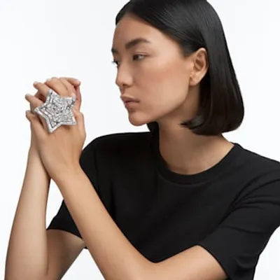 Stella ring, Mixed cuts, Star, Large, White, Rhodium plated by SWAROVSKI