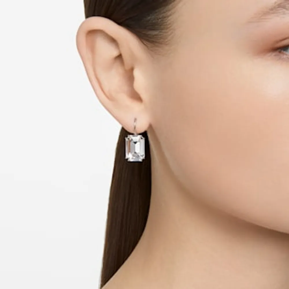 Millenia drop earrings, Octagon cut, White, Rhodium plated by SWAROVSKI