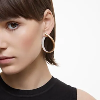 Exist hoop earrings, Medium, White, Rose gold-tone plated by SWAROVSKI