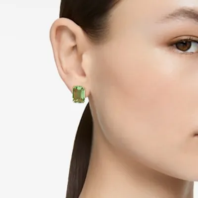 Millenia stud earrings, Octagon cut, Green, Gold-tone plated by SWAROVSKI