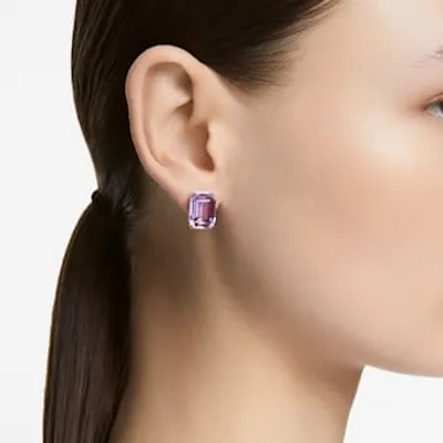 Millenia stud earrings, Octagon cut, Purple, Rhodium plated by SWAROVSKI