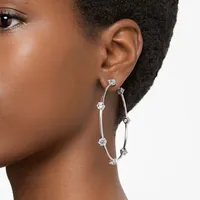 Constella hoop earrings, Round cut, Small, White, Rhodium plated by SWAROVSKI