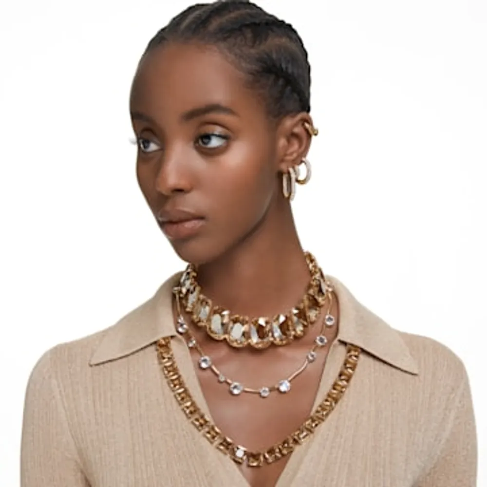 Dextera hoop earrings, Octagon shape, Medium, White, Gold-tone plated by SWAROVSKI