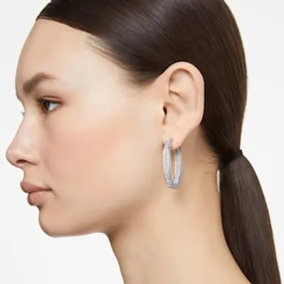 Dextera hoop earrings, Octagon shape, Large, White, Rhodium plated by SWAROVSKI