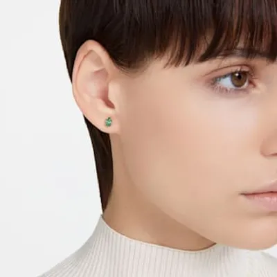 Stilla stud earrings, Pear cut, Green, Gold-tone plated by SWAROVSKI