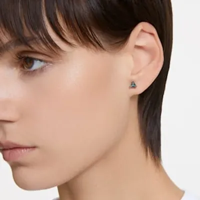 Stilla stud earrings, Triangle cut, Gray, Ruthenium plated by SWAROVSKI