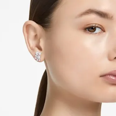 Gema stud earrings, Mixed cuts, Flower, White, Rhodium plated by SWAROVSKI