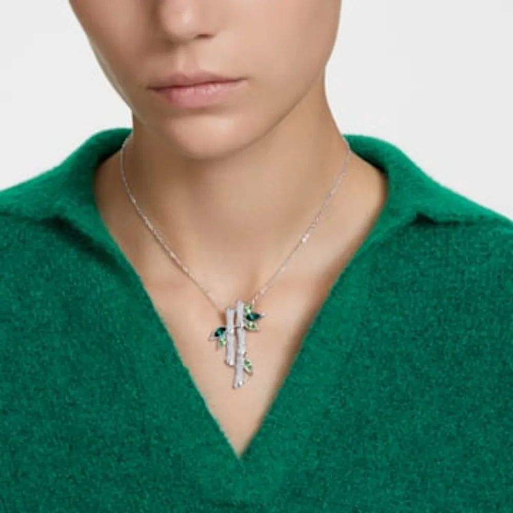 Dellium necklace, Bamboo, Green, Rhodium plated by SWAROVSKI