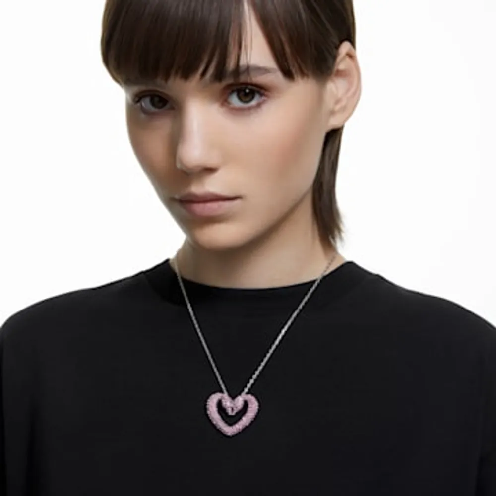 Una pendant, Heart, Medium, Pink, Rhodium plated by SWAROVSKI