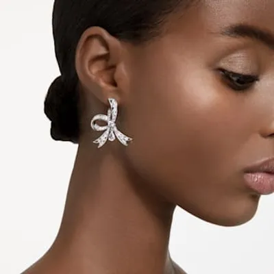 Buy Swarovski Volta stud earrings, Bow, Small, White, Rhodium plated