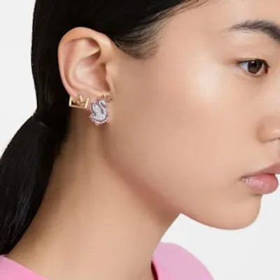 Pop Swan stud earrings, Set (3), Swan, Pink, Gold-tone plated by SWAROVSKI