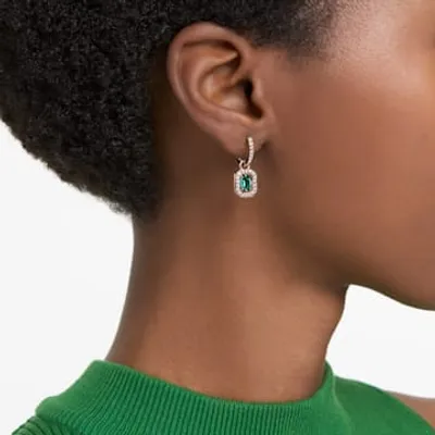 Millenia drop earrings, Octagon cut, Green, Rose gold-tone plated by SWAROVSKI