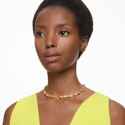 Gema necklace, Mixed cuts, Yellow, Gold-tone plated by SWAROVSKI