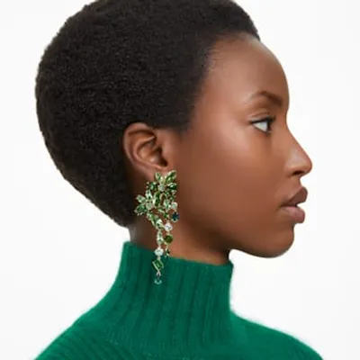 Gema drop earrings, Mixed cuts, Green, Gold-tone plated by SWAROVSKI