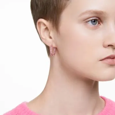 Matrix hoop earrings, Baguette cut, Pink, Rose gold-tone plated by SWAROVSKI
