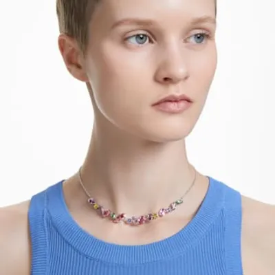 Gema necklace, Mixed cuts, Multicoloured, Rhodium plated by SWAROVSKI