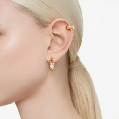 Dextera hoop earrings with ear cuff, Set (3), Pear cut, White