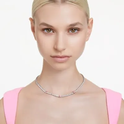 Matrix Tennis necklace, Mixed cuts, Pink, Rhodium plated by SWAROVSKI