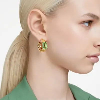Millenia hoop earrings, Octagon cut, Green, Gold-tone plated by SWAROVSKI