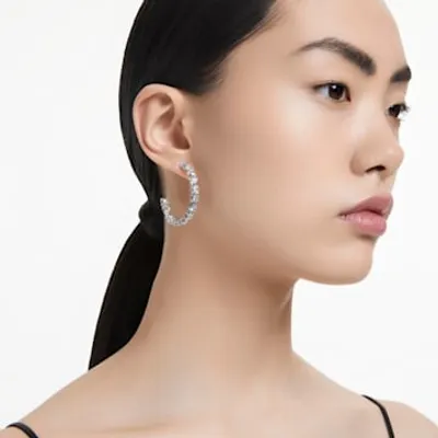Mesmera hoop earrings, Mixed cuts, White, Rhodium plated by SWAROVSKI