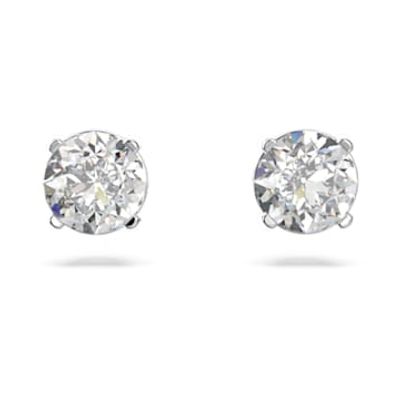 Swarovski Attract stud earrings, Round, Small, White, Rhodium plated