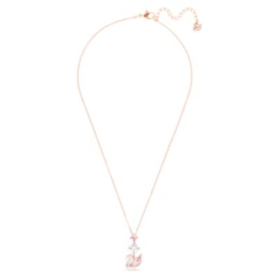 Swarovski Dazzling Swan Y necklace, Swan, Pink, Rose gold-tone plated