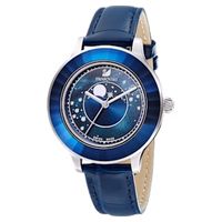 Swarovski Octea Lux watch, Moon, Leather strap, Blue, Stainless steel