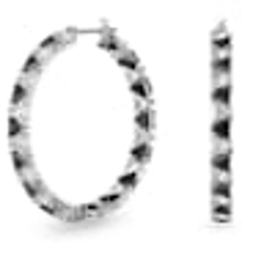 Ortyx hoop earrings, Triangle cut, Black, Rhodium plated by SWAROVSKI