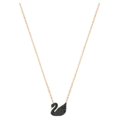 Swarovski Iconic Swan pendant, Swan, Small, Black, Rose gold-tone plated by SWAROVSKI