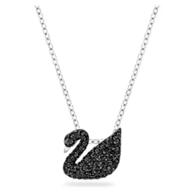 Swarovski Iconic Swan pendant, Swan, Small, Black, Rhodium plated by SWAROVSKI