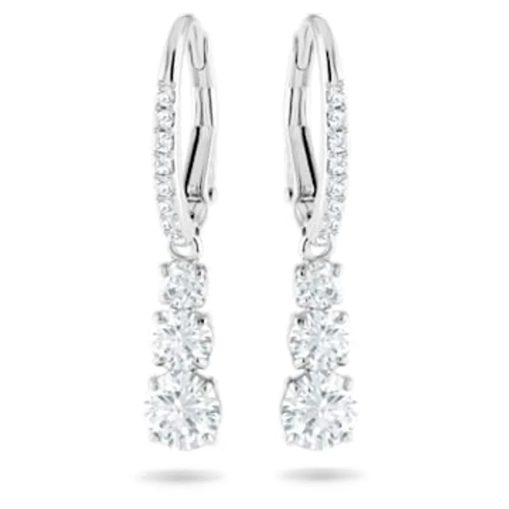 Attract Trilogy hoop earrings, Round cut, White, Rhodium plated by SWAROVSKI