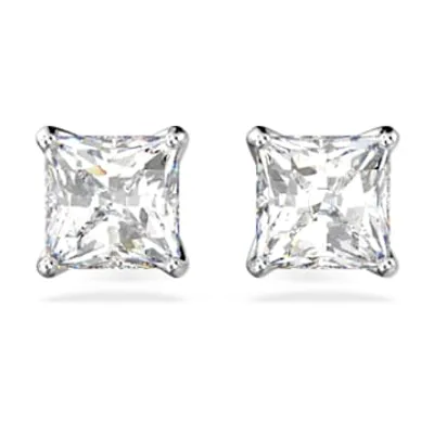 Attract stud earrings, Square cut, White, Rhodium plated by SWAROVSKI