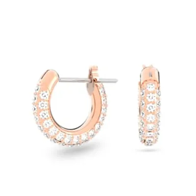 Stone hoop earrings, Pavé, Small, White, Rose gold-tone plated by SWAROVSKI