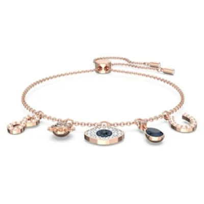 Swarovski Symbolic bracelet, Infinity, evil eye and horseshoe, Blue, Rose gold-tone plated by SWAROVSKI
