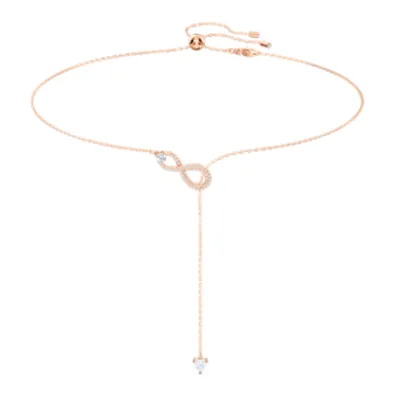 Swarovski Infinity Y necklace, Infinity, White, Rose gold-tone plated by SWAROVSKI