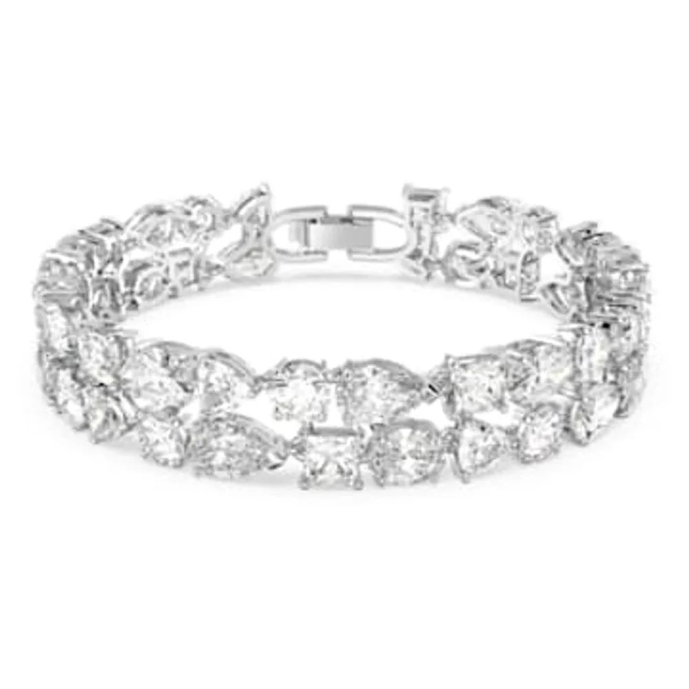 Tennis Deluxe bracelet, Mixed cuts, White, Rhodium plated by SWAROVSKI