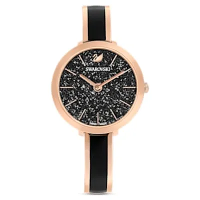 Crystalline Delight watch, Swiss Made, Metal bracelet, Black, Rose gold-tone finish by SWAROVSKI