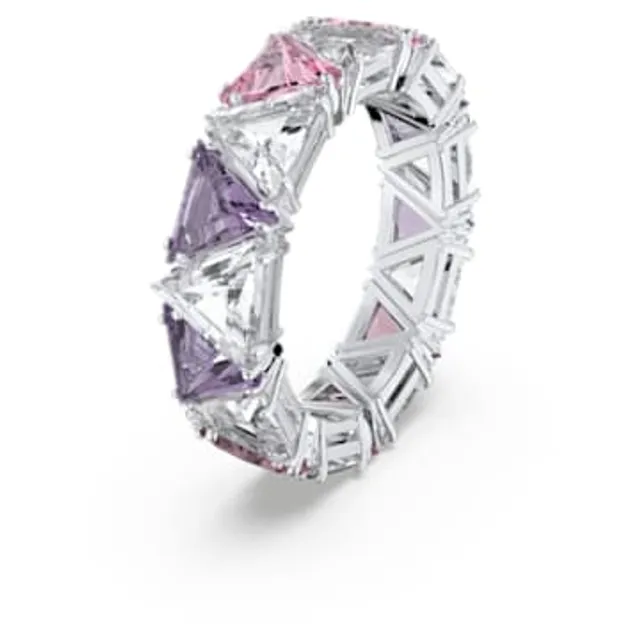 Swarovski Ortyx cocktail ring, Triangle cut, Purple, Rhodium 