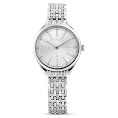 Attract watch, Swiss Made, Pavé, Metal bracelet, Silver tone, Stainless steel by SWAROVSKI