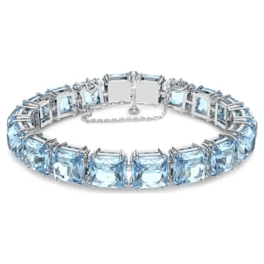 Millenia bracelet, Square cut, Medium, Blue, Rhodium plated by SWAROVSKI